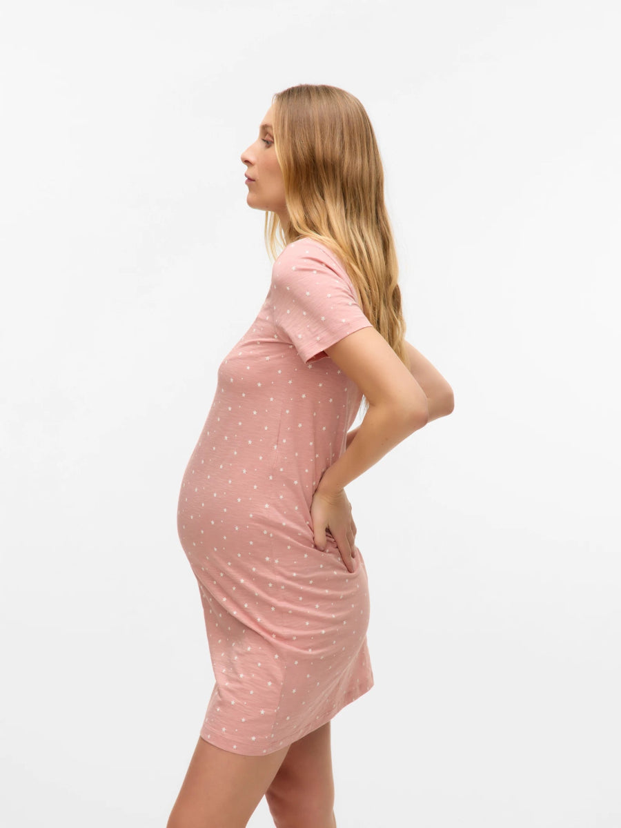 Mamalicious 2 - i - 1 natkjole til graviditet og amning, MLMira, lyserosa/Misty Rose stjerneprint - Buump - Nightgown - Mamalicious
