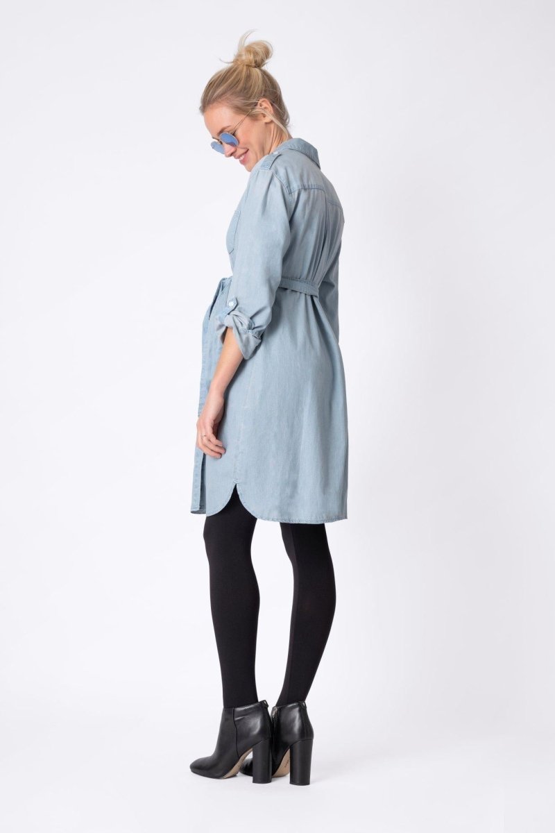 Justine denim kjole til gravid fra Seraphine#SeraphineDressBuump