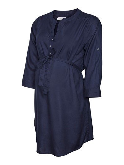 Mamalicious 3/4 ærmet vente tunika, navy viskose, MLMercy#MamaliciousShirtBuump